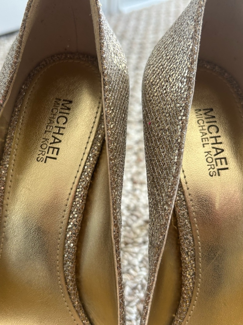 Michael Kors Gold Glitter Open-Toe Pumps - Picture 3 of 5